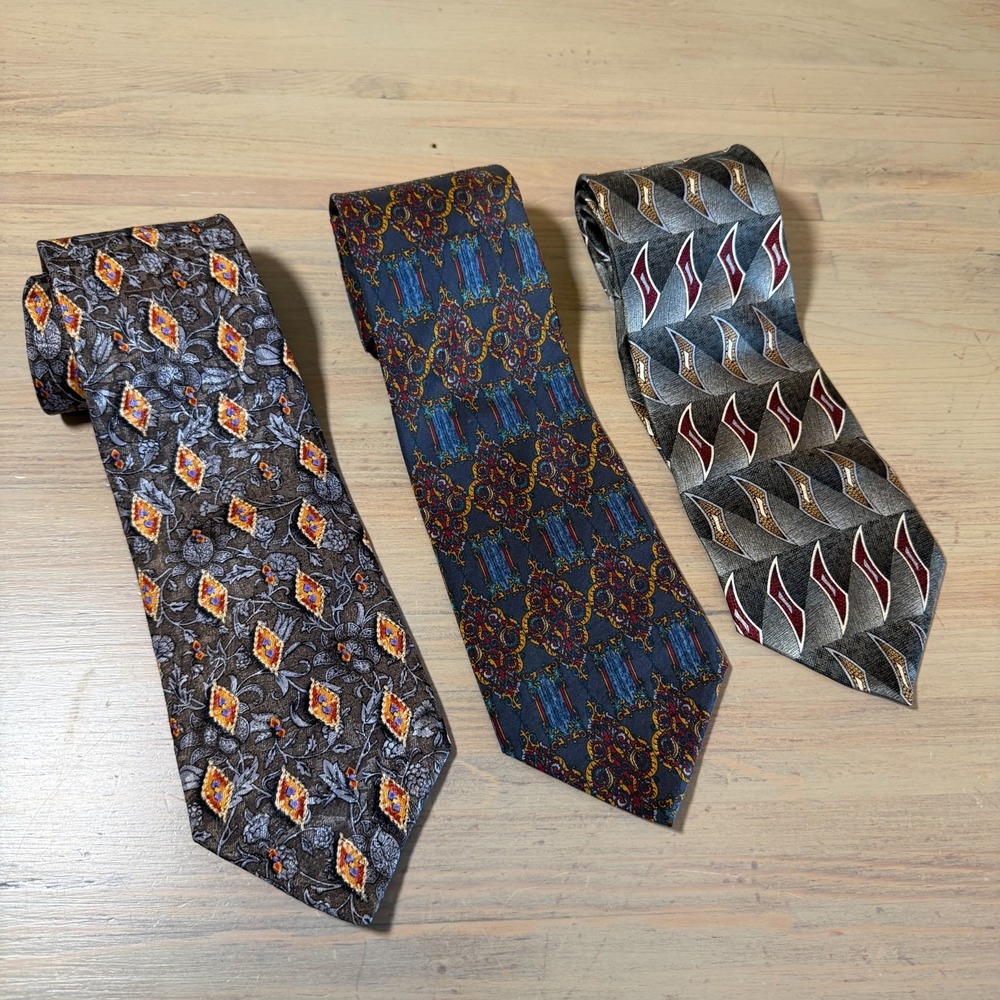 Lot of 3 Vintage 100% Silk Tie
